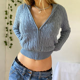 Nukty Knitted Sweater Women Hooded Cardigan Cropped Vintage Hoodies Y2K Solid Coat Women Sweater Outwear Long Sleeve Pull Femme