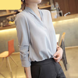 Nukty New Chiffon White V-neck Women's Blouses Long Sleeve Spring High Street Shirt Ladies Top Chemisier S-XXL Solid Color