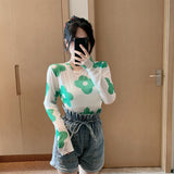 Nukty Angel Print Sheer Blue Black Mesh Long Sleeve Blouse Shirts Women Spring Summer Pullovers Elegant Sexy See Through Tops