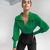 Y2K Spring Fall Fashion Women V-Neck Long Sleeves Cardigan Sweater Top Knitted Loose Solid Casual Women's Clothes
