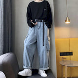 Nukty Wide-leg Jeans Men's Autumn Daddy Trend Student Loose Straight-leg Pants Japanese Retro Big Pocket Loose Wild Fashion New W