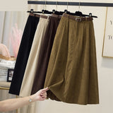 Nukty Long Skirts Women Corduroy Classy Tender Retro Autumn College Ladies Cozy Ins Prevalent Basic Leisure All-match Feminino Newest
