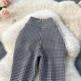 Nukty Houndstooth Print Long Pants High Waist Vintage Long Trousers Women New Spring Autumn Slim Split Hem Casual Female Patns