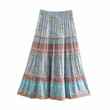 Nukty Hipple Summer Women Skirts Bohemian Floral Print Elastic Waist Ruffle Skirt Vintage Casual Female Vacation Robe