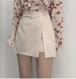 Nukty Mini Skirts Women Irregular Solid Side-slit Stretchy Korean Style Trendy Chic OL High Waist Female Bottom Popular Spring Autumn