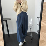 Nukty Spring and Autumn Women's Casual Solid Color High Waist Loose Wide Leg Pants