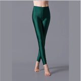 Nukty Women Solid Color Pants Leggings Shinny Elasticity Casual Trousers Fluorescent Spandex Candy Ankle-Length Knitted Bottom