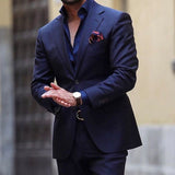 Nukty Navy Blue Men Suits Slim Fit 2 Piece Wedding Tuxedo for Groom Business Male Fashion Formal Jacket with Pants New