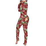Nukty Women's Christmas Print Sexy Pyjama Front Back Button-Down Functional Buttoned Flap Sleepwear Long Sleeve Adults Jumpsuit