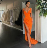Sexy Mermaid Evening Dresses High Split Side V Neck Exposed Boning Formal Long Prom Gowns Zip Back Vestidos De Fiesta Hot