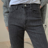 Nukty Spring And Autumn Women's Casual Solid Color High-rise Slim Straight-leg Jeans