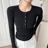 Nukty Spring Thin Cotton T-shirts Tees Women's Elastic Slim Solid Soft Semi-transparent O-neck Tshirt Top Real Photos