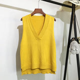 Autumn Women's Sweater Vest V-neck Sleeveless Irregular Casual Loose Knitted Pullover Tops Female Outerwear