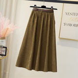 Nukty Long Skirts Women Corduroy Classy Tender Retro Autumn College Ladies Cozy Ins Prevalent Basic Leisure All-match Feminino Newest