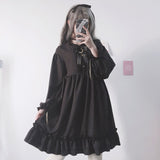 Nukty In Wondeland Cute Women's Lolita OP Dress Flouncing Lace Trim Japanese Harajuku Long Sleeves Doll Dress Fairy Vestidos