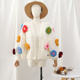 Jastie Winter Fashion Women's Cardigans Strawberry Pattern Single-Breasted V-Neck Puff Sleeve Loose Sweater кардиган