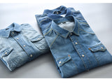NUKTY Men's long-sleeved solid denim shirt fashion brand Classic retro denim Pocket decoration Business shirt Spring and Autumn Tops