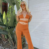 Green Romper Sexy Bandage Backless Top and Pant Sets Sleeveless Solid Women's Sets Fashion Outfits Matching Set Flare Pants