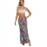 Print Maxi Skirt Women High Waist Boho A-Line Skirt Vintage Casual Beach Faldas Female Elastic Waist Holiday Long Bohemian Skirt