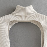 Spring and summer women's sweater casual solid color high neck long sleeve sweater