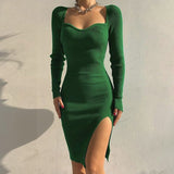 Knitted Women's Sweater Dress Long Sleeve Sexy Strapless Slit Elegant Party Dress Fashion Fall Winter Long Sleeve Dress