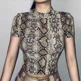 Nukty Sexy Crop Top Women Snake Print Tank Top Slim Primer High Collar Vest Harajuku Crop Tank Top T Shirt Femme Girls Camis Tops