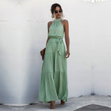 Summer Long Floral Halter Dress Women New Casual Slim Leopard Bandage Ladies Dot Print Beach Style Maxi Dresses