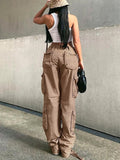 Women's Jeans Cargo Pants Denim Trousers Baggy Jeans Wide Black Bottoms Streetwear Y2K Pants Brown High Waist Straight Leg Jeans