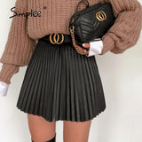 Simplee Fashion black women pleated skirt A-line high street sexy mini skirt Autumn winter high waist short skirts female