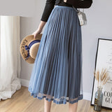 Nukty Mesh Skirt Autumn Winter Velvet Solid Color Elastic Waist Slim Pleated Skirts Womens Chic High Waist Women Skir