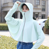 Nukty Sun-proof Jackets Zipper Hooded Summer Outerwear High-quality Korean Style Candy Colors Long Sleeve Female Lady All-match Coats