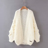 Jastie Winter Fashion Women's Cardigans Strawberry Pattern Single-Breasted V-Neck Puff Sleeve Loose Sweater кардиган