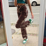 Y2K Tie Dye Stripe Print Jeans Womens High Waist Vintage 90s Aesthetic Wide Leg Jeans Casual All-match Streetwear Trousers