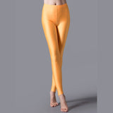 Nukty Women Solid Color Pants Leggings Shinny Elasticity Casual Trousers Fluorescent Spandex Candy Ankle-Length Knitted Bottom