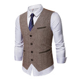 NUKTY Suit vest mens Business Casual vest men Slim Retro Waistcoat for Men Wedding European Style Brand Men's brown vest