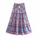 Nukty Hipple Summer Women Skirts Bohemian Floral Print Elastic Waist Ruffle Skirt Vintage Casual Female Vacation Robe