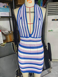 Nukty Sexy Women Knitted Bodycon Dresses Y2K Elegant Lady Chic Women Sleeveless Sleeveless Halter Bandage Dress Beach Vacation Clothes