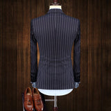 Nukty Mens Suits 2 Pieces Vintage Double Breasted Suit Navy Blue Stripe Terno Slim Fit Large Lapels Wedding Groom Tuxedo Tailcoat Men