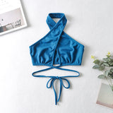 Nukty Women Y2k Corset Camisole Cropped Bustier Top Fashion Solid Vest Summer Sexy Halter Lace-up Streetwear Slim Fit Basic Tees