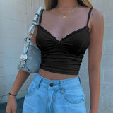 Black Basic Tank Tops Tees Sleeveless Backless Spaghtti Strap Crop Tube Top Casual Fashion Fitness Buttons Tee Vest Tanks Camis