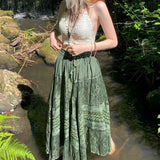 E-Girl Y2k Retro Print Long Skirt Women's High Waist Lace-up Midi Skirt Casual Loose A-line Skirt  For Party Vacation
