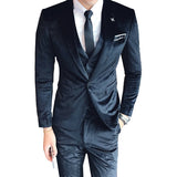 Nukty New Trendy Silver Velvet Men Suits Nothched Lapel Three Pieces Formal Prom Blazers For Male Hot Sale Mens Sim Fit Suits Set