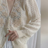 Y2K Beaded Knit Cardigan Women's V-neck Elegant Autumn and Winter Knit Top Soft Loose Women's Coat Mohair Sweater Beautiful