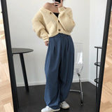 Nukty Spring and Autumn Women's Casual Solid Color High Waist Loose Wide Leg Pants