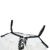 Nukty Retro Grunge Corset Cami Top Low Cut White Lace Transparent Ruffles Hem Sleeveless Vest E-girl Punk Harajuku Emo Alt Clothes