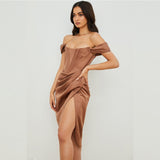 Nukty High Quality Satin Bodycon Dress Women Party Dress New Arrivals Midi Bodycon Dress Sexy Celebrity Evening Club Dress