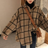 Nukty Female Autumn Street Blouse Shirts Vintage Oversized Plaid Flannel Boyfriend Tunic Shirt for Women Casual Korean Tops