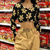 Summer Full Sleeve Crop Top Women Y2k Harajuku Graphic Crop Top Slim O Neck Black T Shirts Fashion Casual Button Up Cardigan Top
