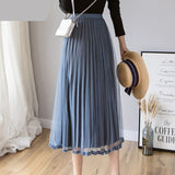 Nukty Mesh Skirt Autumn Winter Velvet Solid Color Elastic Waist Slim Pleated Skirts Womens Chic High Waist Women Skir