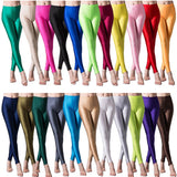 Nukty Women Solid Color Pants Leggings Shinny Elasticity Casual Trousers Fluorescent Spandex Candy Ankle-Length Knitted Bottom